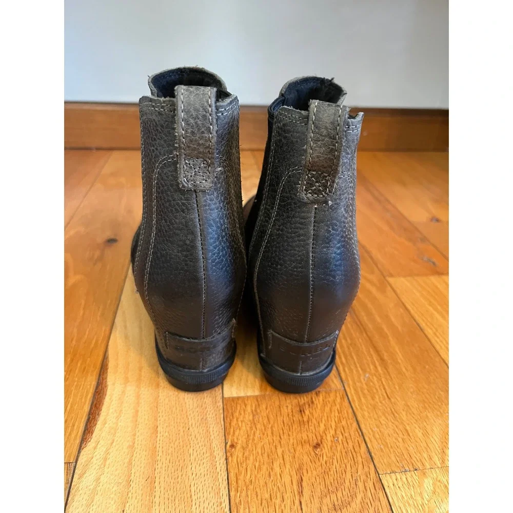 Sorel Joan Of Arctic Boots Gray Chelsea Wedge Waterproof Leather Womens Size 7.5